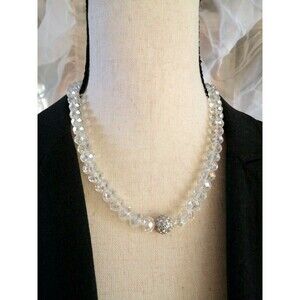 vintage sparkling Faceted ab rhinestone Beads silver tone necklace
